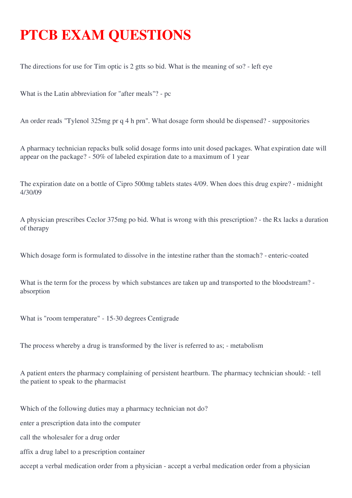 Preview image for PTCB EXAM QUESTIONS & ANSWERS, latest 2022, all answers correct.